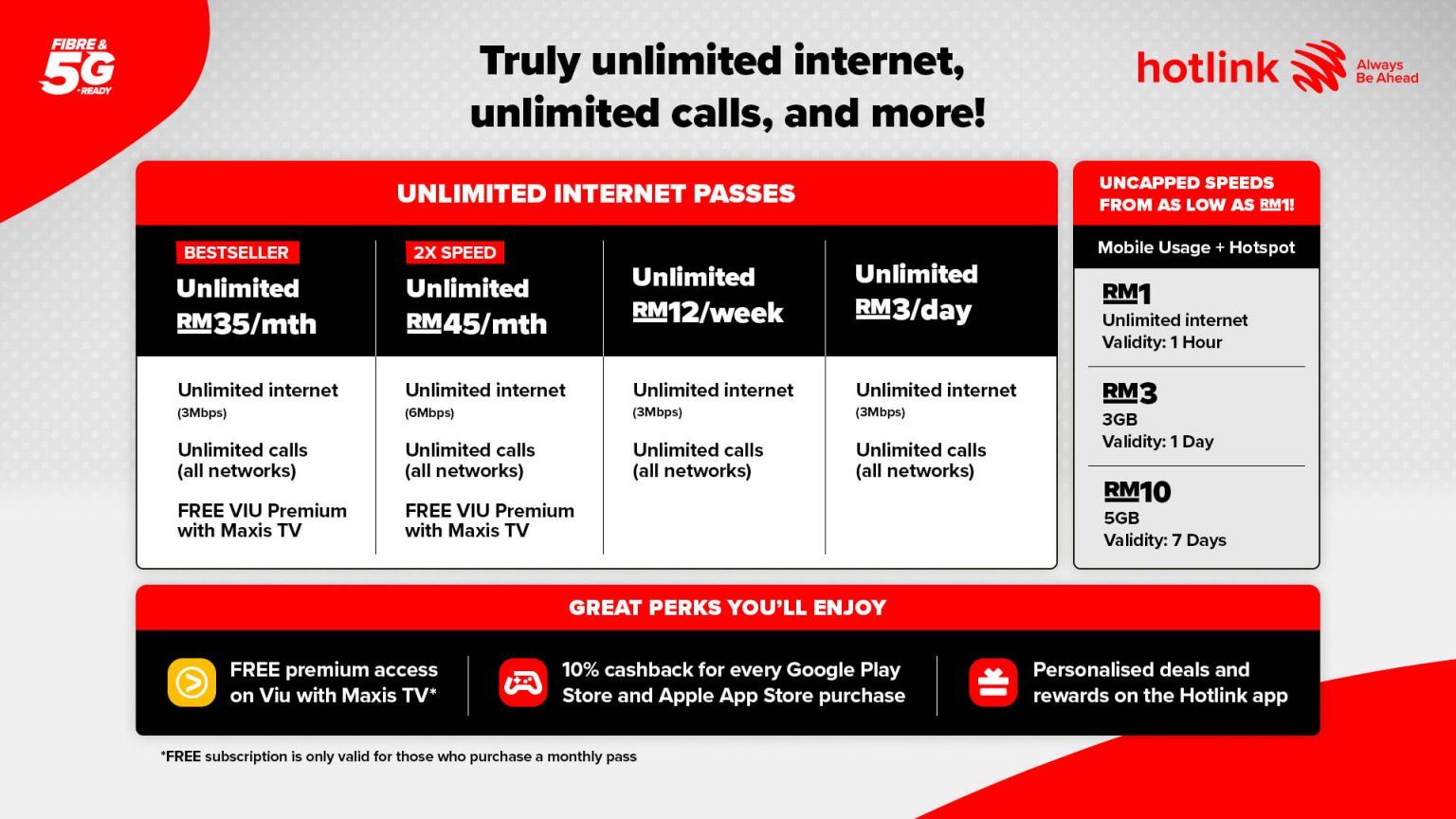 Hotlink Prepaid Unlimited Internet & Unlimited Calls - RM35/month